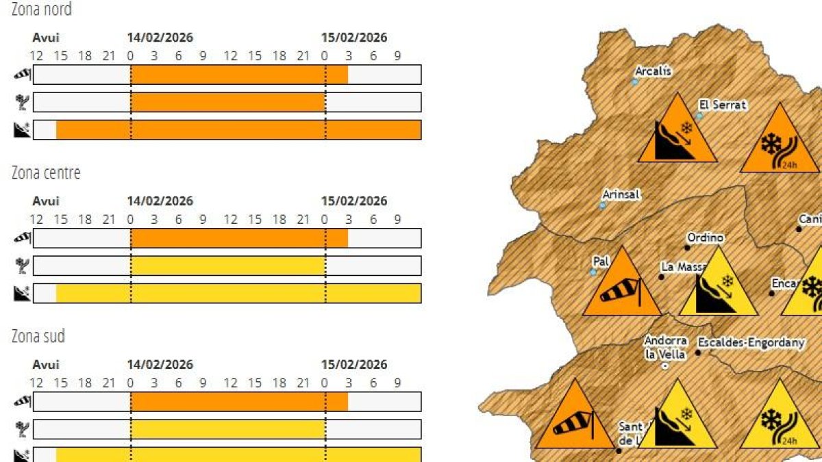 Mapa de meteo on es mostra l'avís groc i taronja de cara al cap de setmana.