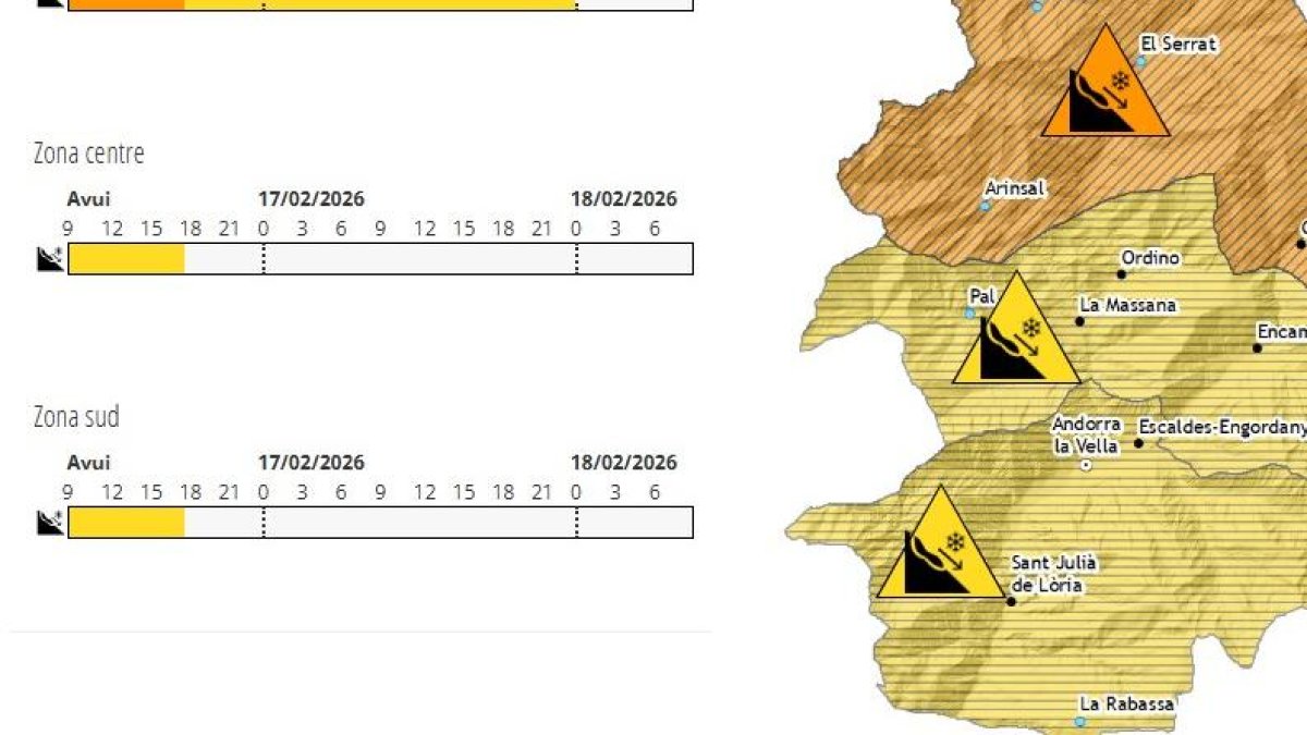 Mapa de meteo amb l'avís taronja per risc d'allaus.