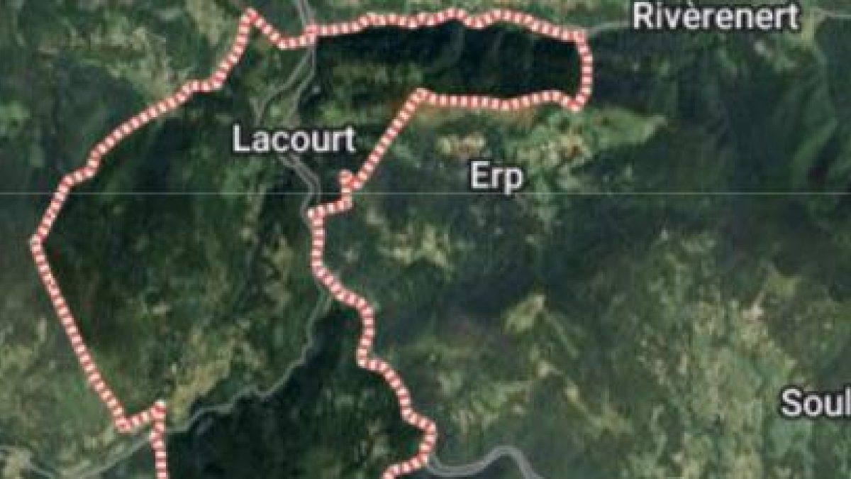 Un mapa on es mostra el tram afectat de l'Arieja pel despreniment.