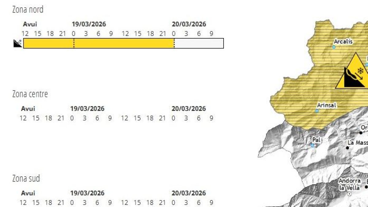 El mapa del servei meteorològic on es marca l'avís groc.