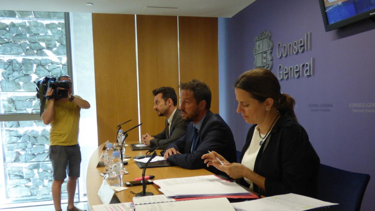 Els consellers generals del Partit Socialdemòcrata, Gerard Alís, Pére López i Rosa Gili.