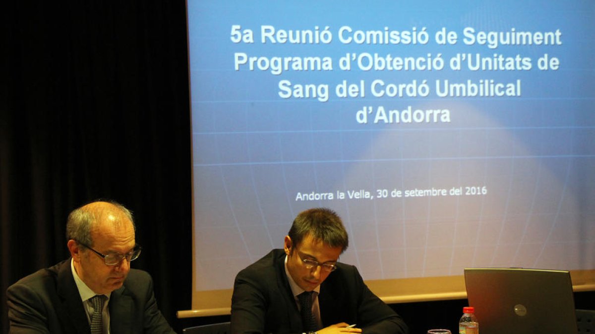 Álvarez Marfany i León, durant la reunió de la Comissió de seguiment del programa de donació de cordó umbilical