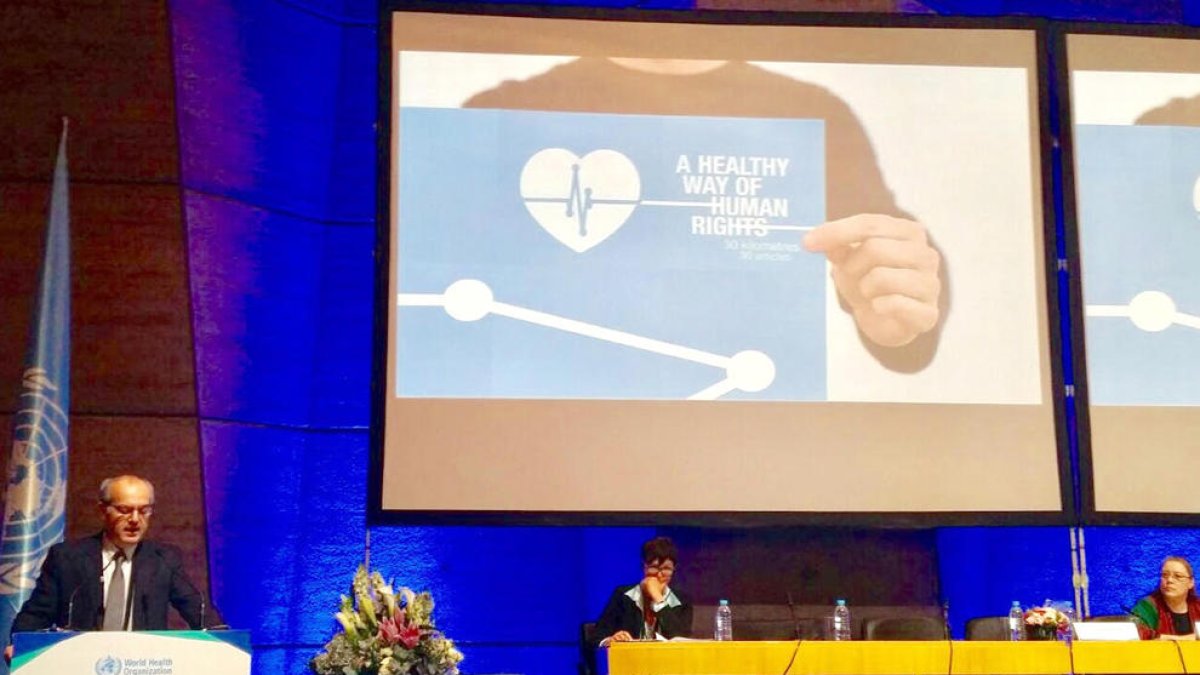 Un moment de la intervenció del ministre de Salut, Carles Álvarez,en la conferència d'alt nivell de l'OMS a París