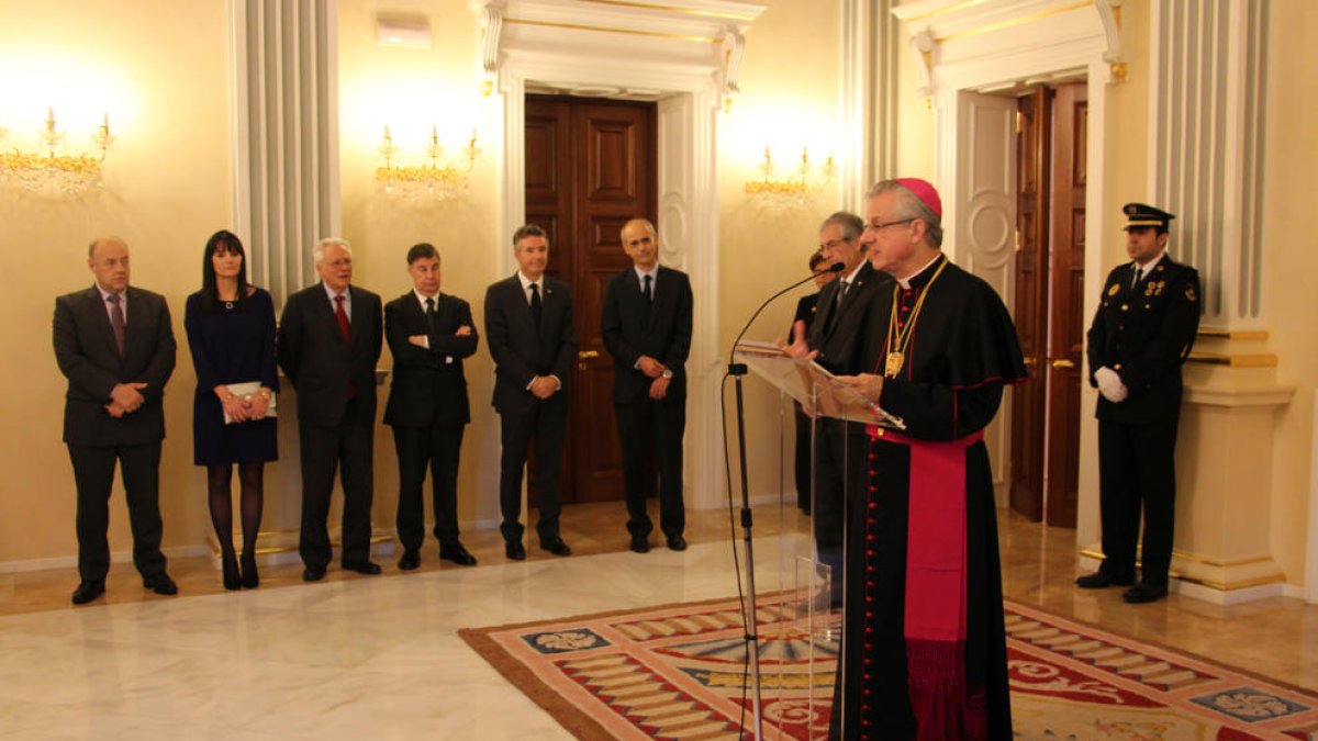 Un moment del discurs de Nadal del copríncep episcopal, Joan-Enric Vives