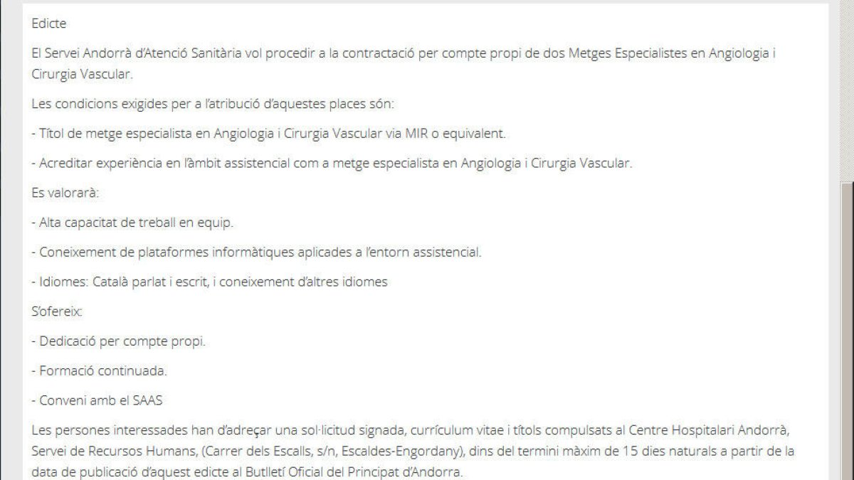 Una part dels metges critica que l'hospital convoqui places de liberals