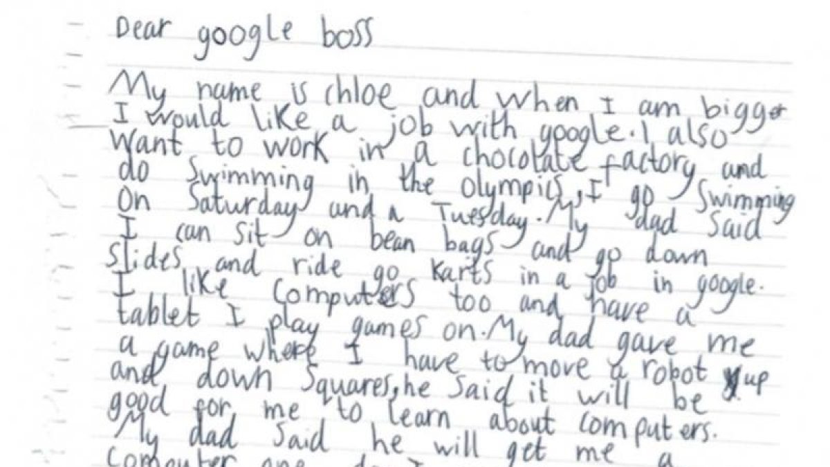 Una nena escriu una carta a Google demanant feina i el director li respon