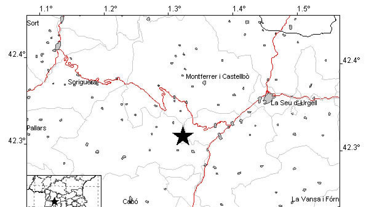 El mapa mostra l'epicentre del terratrèmol d'avui a les 9.13 hores.