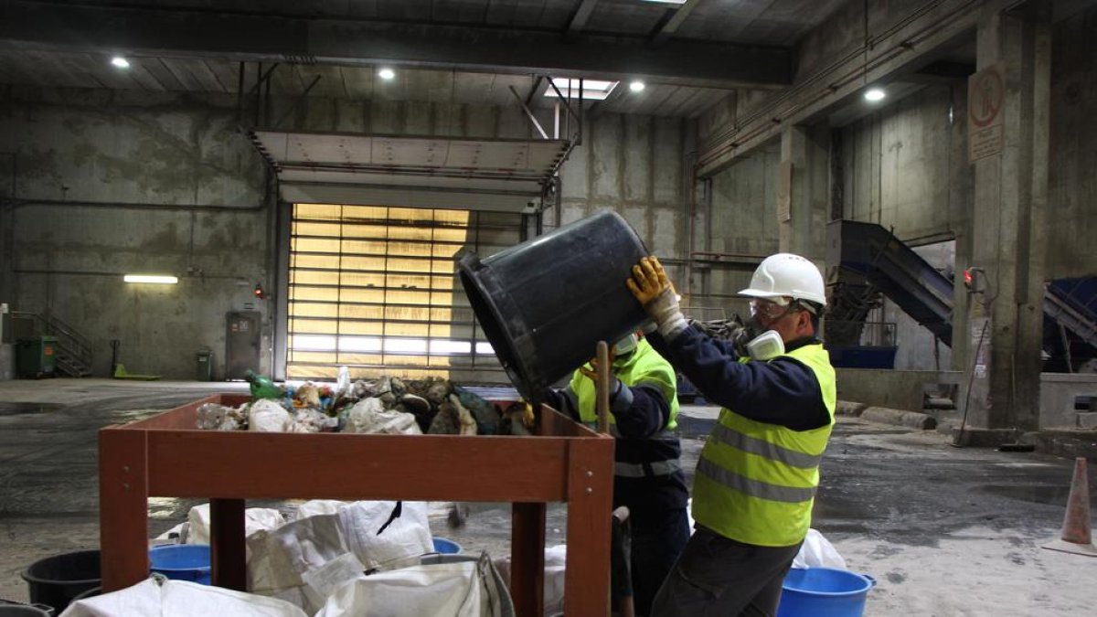 Treballadors classificant les diferents deixalles en el marc de l'estudi.