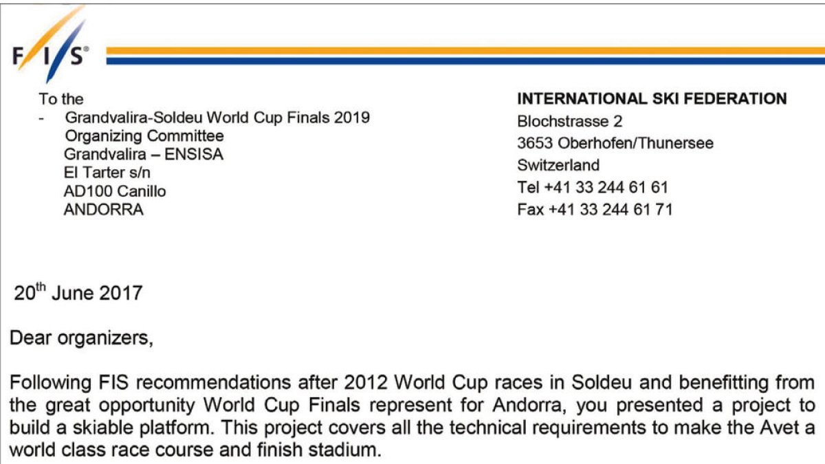 La FIS sosté que sense la plataforma Soldeu no pot acollir la Copa del Món