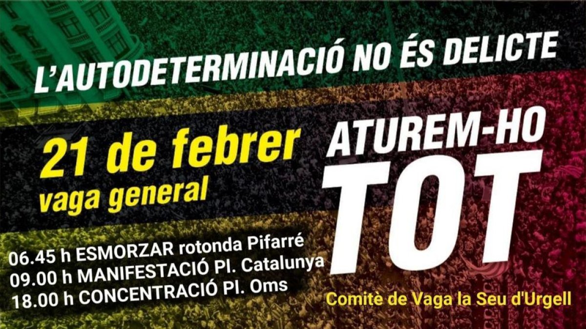 El CDR convoca una concentració a la rotonda de la Seu per la vaga general