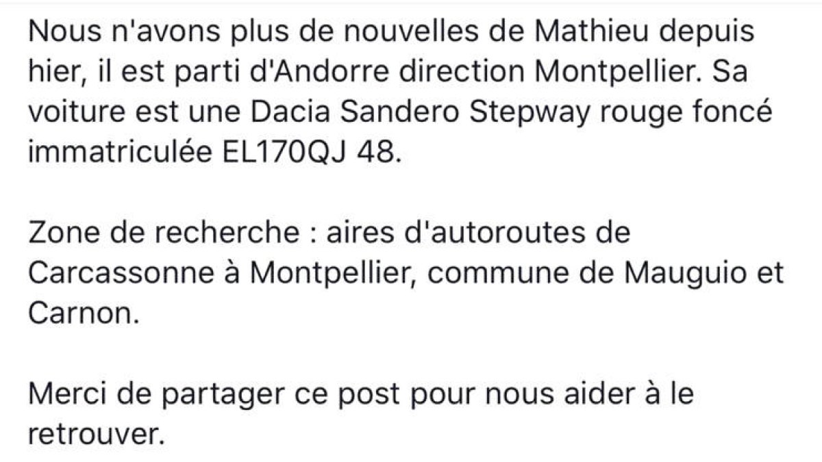 Recerca d'un jove que es dirigia a Montpeller