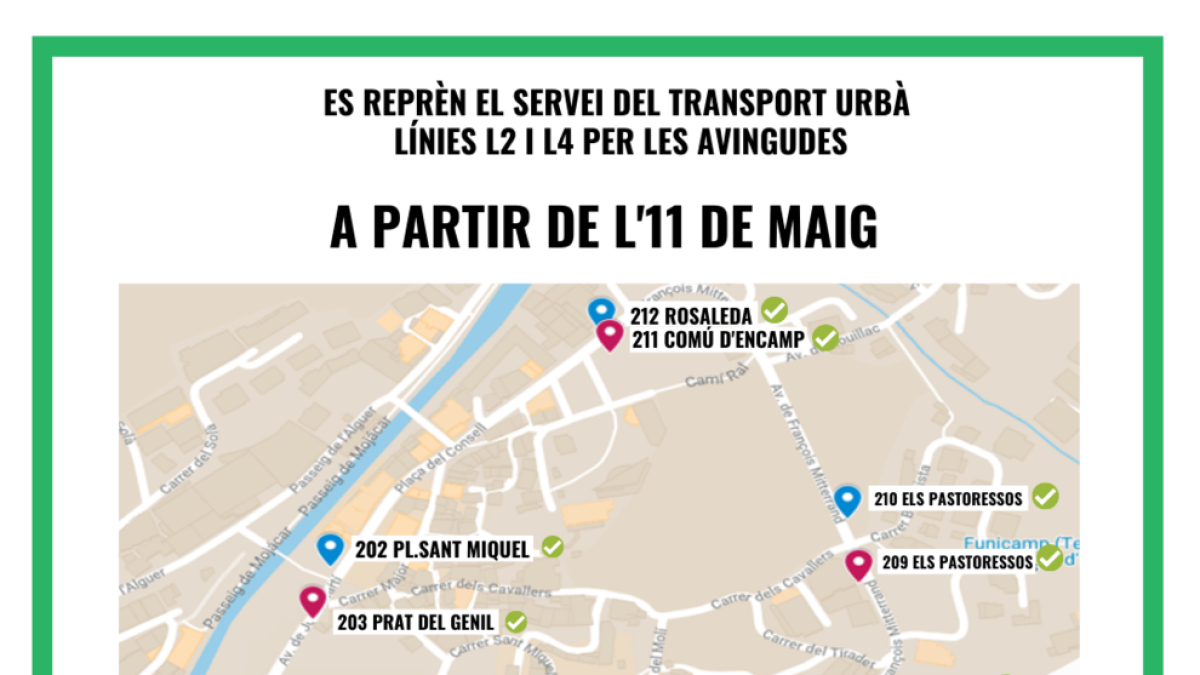 Encamp reprèn dilluns les línies regulars d'autobús pel centre