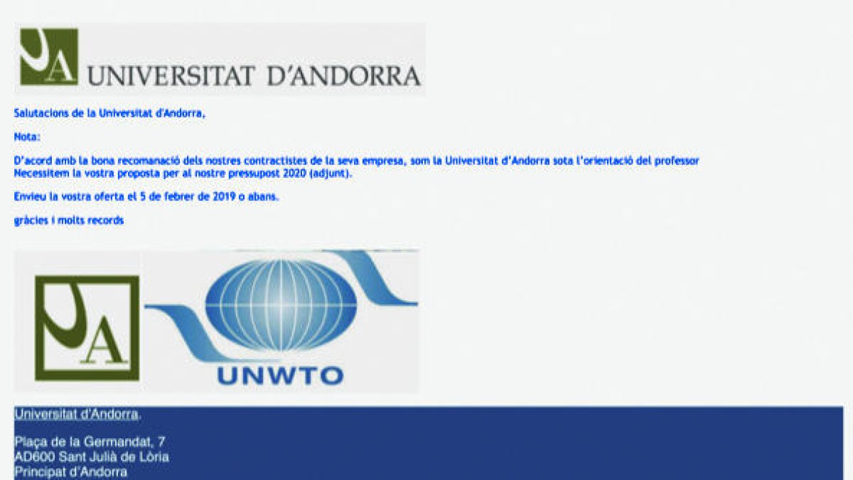 L'UdA denuncia l'enviament d''e-mails' amb un virus i la seva imatge