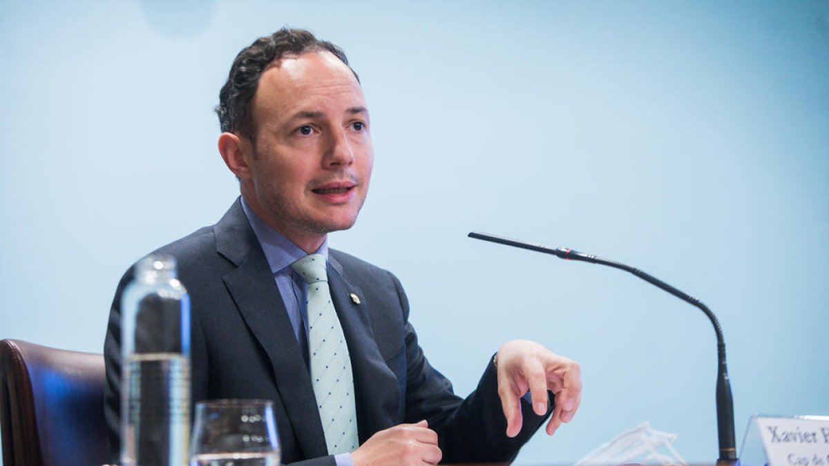 Xavier Espot, en la roda de premsa d'aquesta tarda.preses