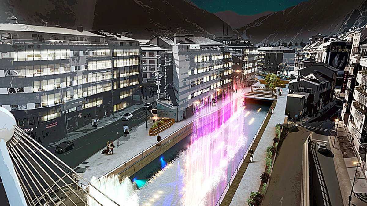 La plaça de la Rotonda s'embellirà amb una font de colors al riu Valira