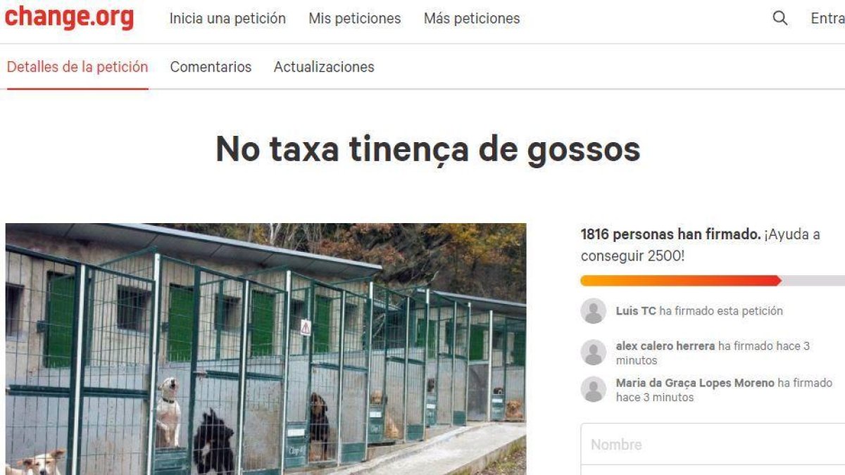 Recollida de signatures a la plataforma