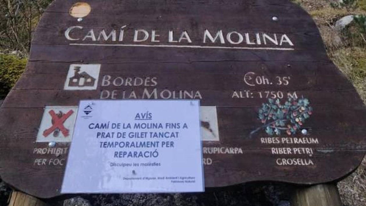 Tallat el camí de la Molina per un despreniment