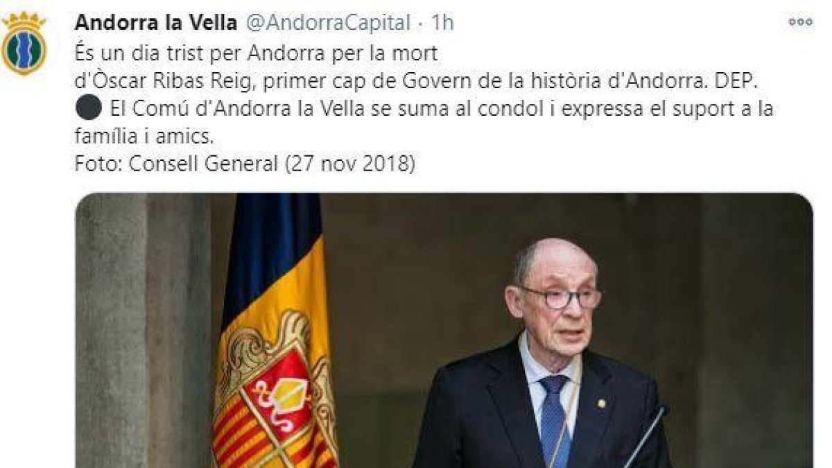 Missatge de condol del comú d'Andorra la Vella