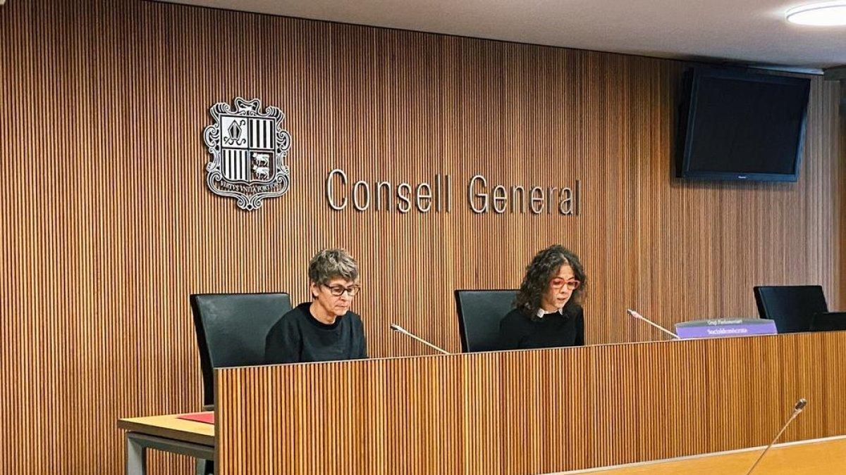 Susanna Vela i Judith Salazar durant la roda de premsa al Consell
