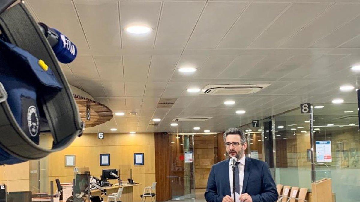El ministre de Finances i Portaveu, Eric Jover, en la compareixença d'aquesta tarda