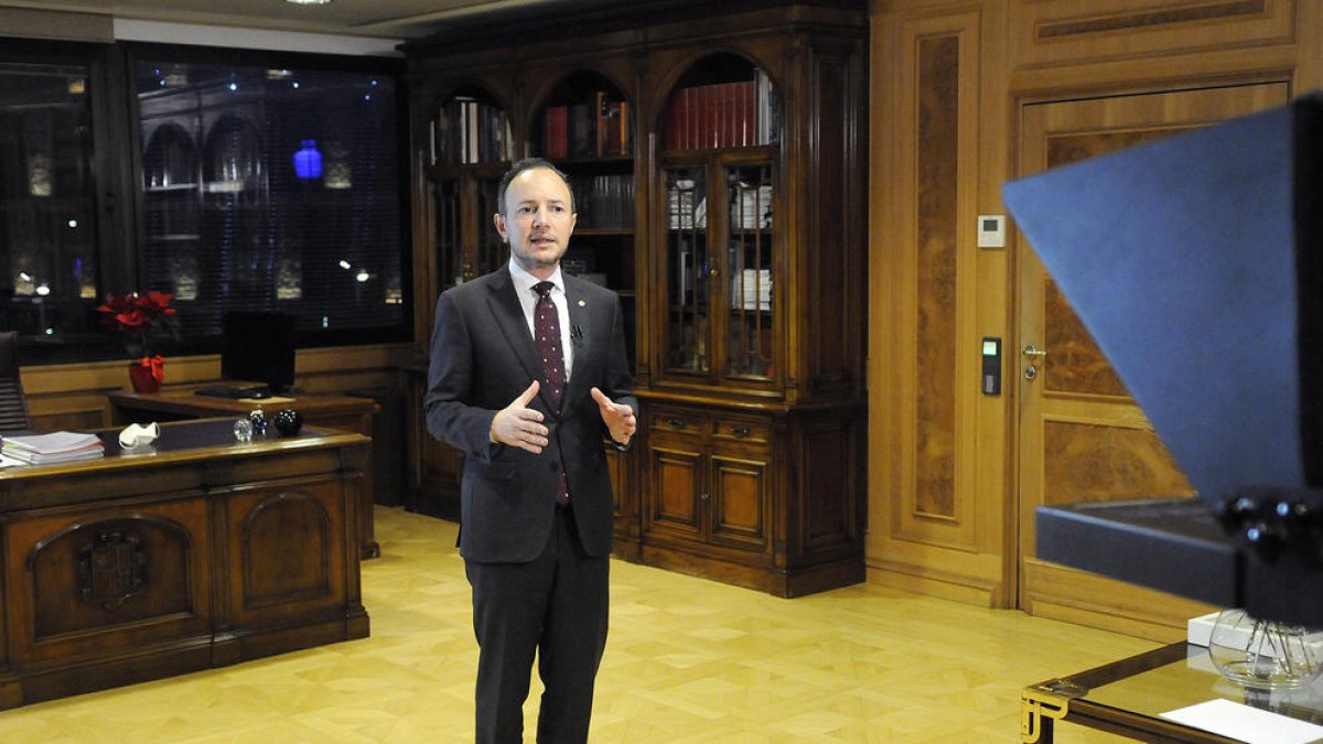 El cap de Govern, Xavier Espot, durant el seu discurs de Cap d'Any