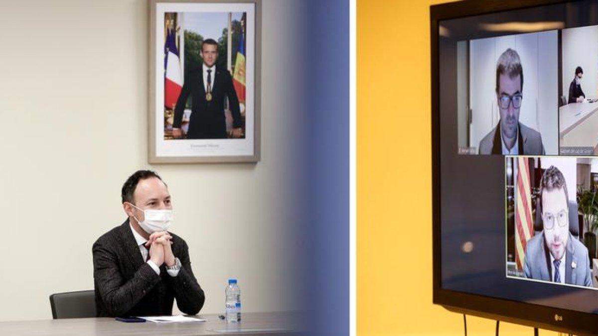 Espot i Aragonès, durant la reunió telemàtic d'ahir al vespre