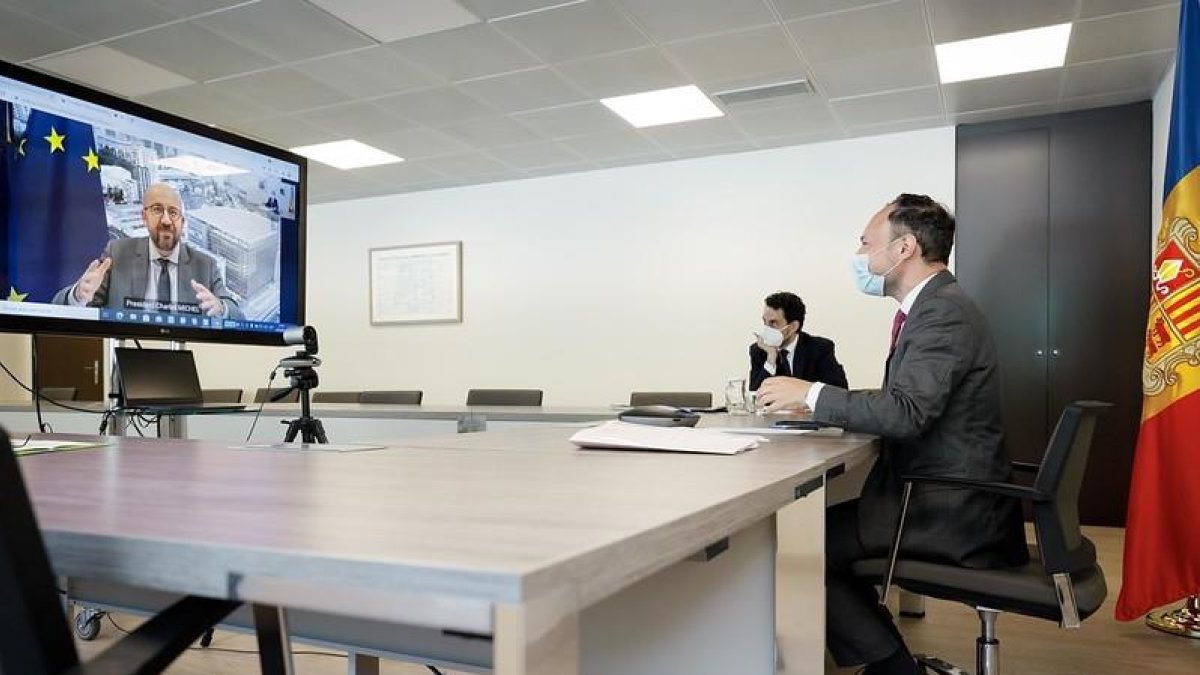 Reunió telemàtica d'Espot amb Charles Michel, president del Consell de la Unió Europea