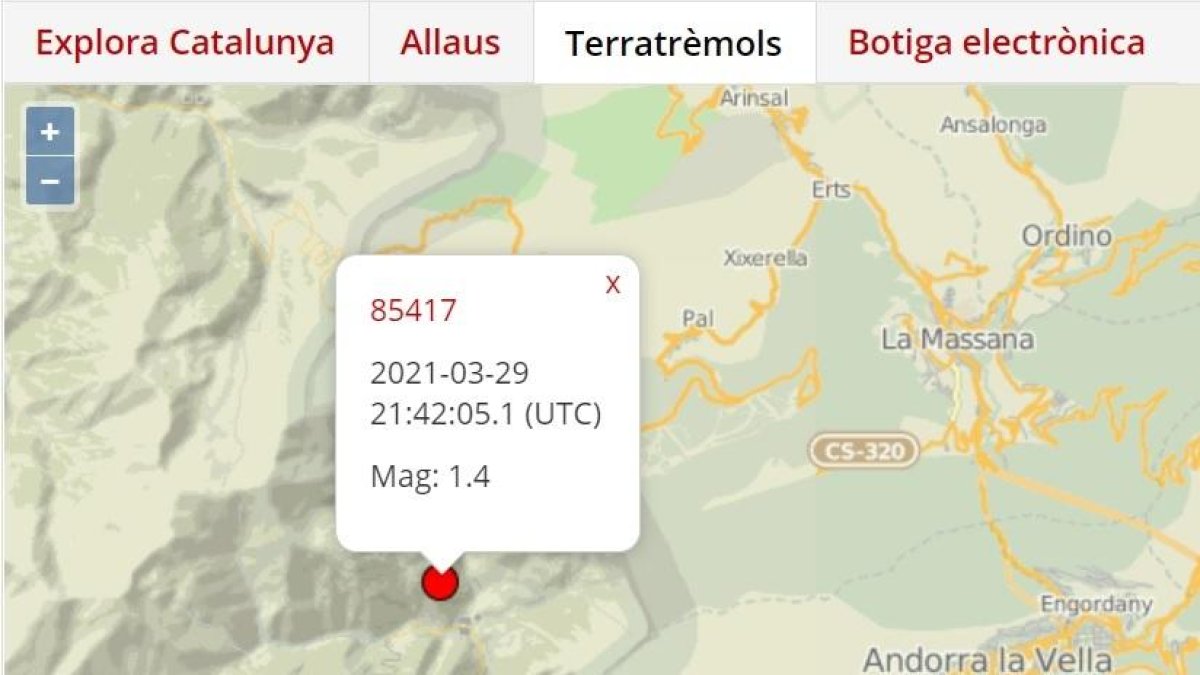 Un petit terratrèmol amb epicentre a Os de Civís es deixa sentir a Andorra