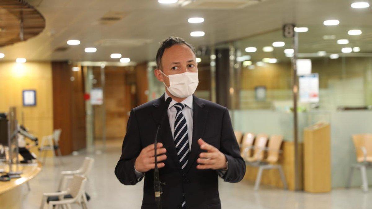 El cap de Govern, Xavier Espot, en la compareixença d'aquesta tarda.