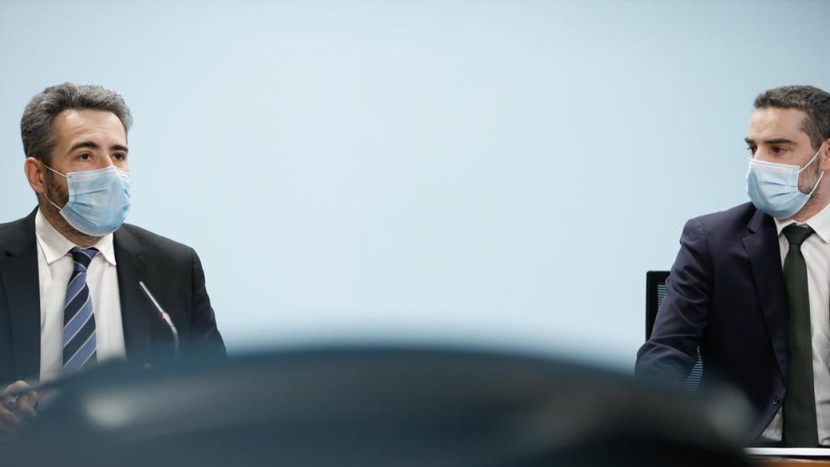 Eric Jover i Marc Ballestà, durant la roda de premsa d'aquesta tarda.