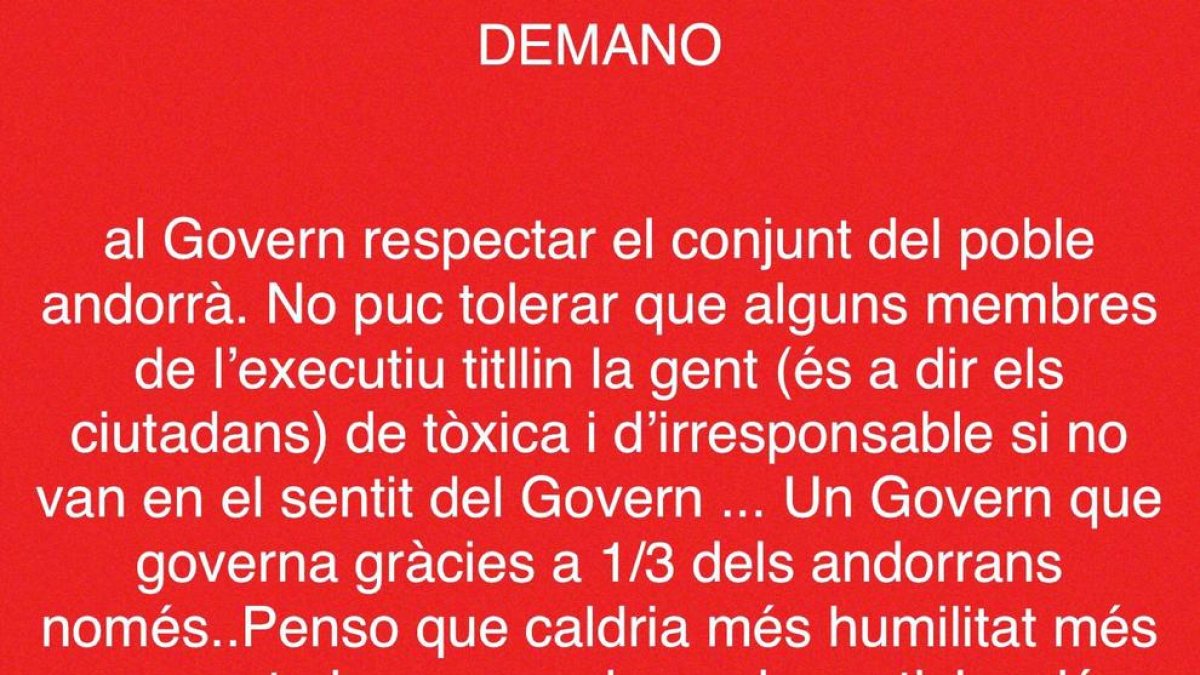 Publicació de Carine Montaner a les xarxes socials