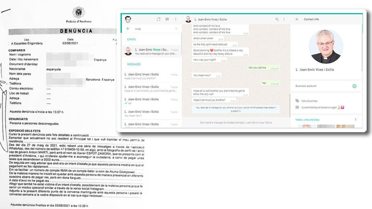 Intent d'estafa amb un perfil fals de WhatsApp de Vives