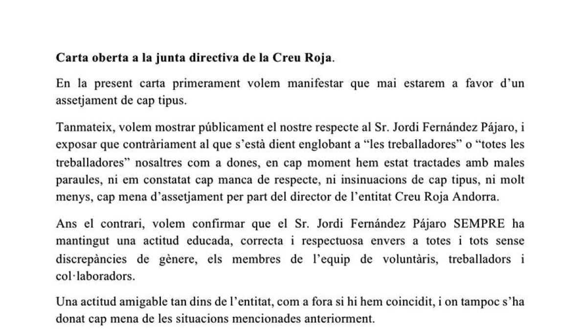 La carta en suport a Fernández