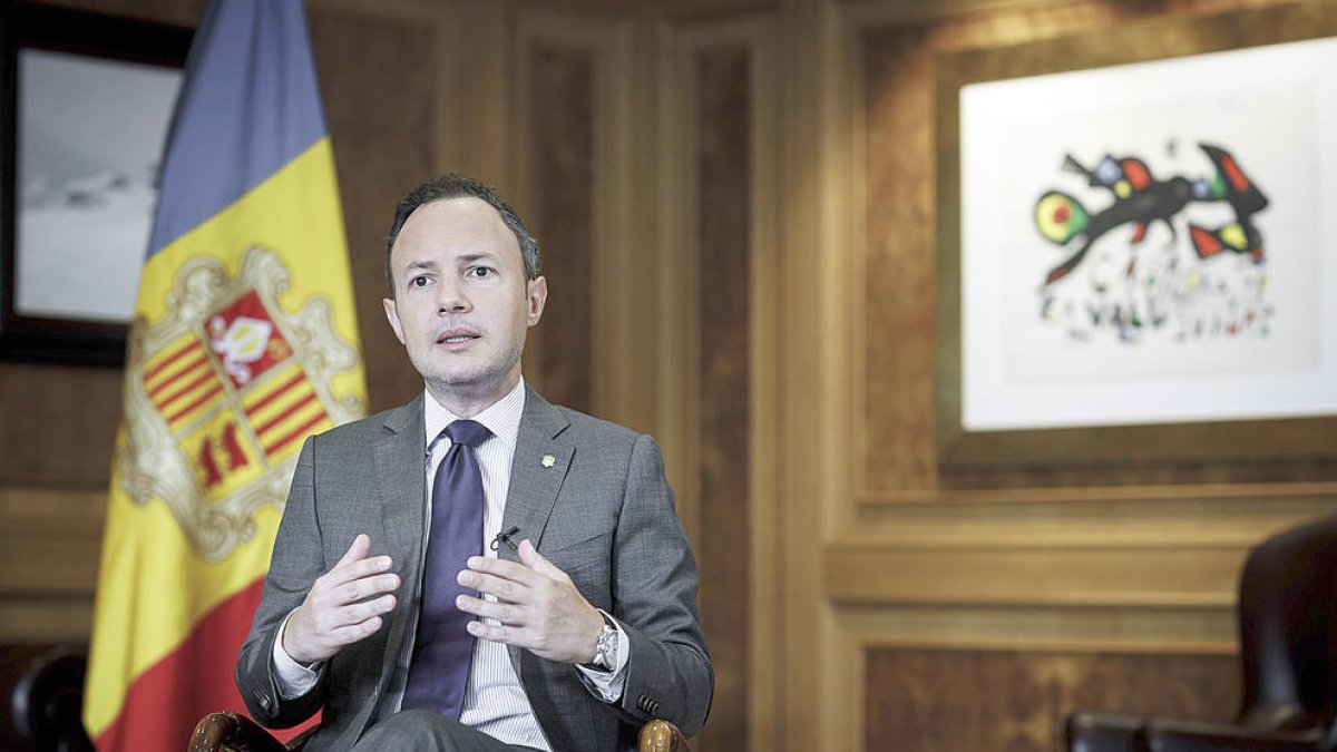 El cap de Govern, Xavier Espot, durant el seu discurs telemàtic a l'ONU.
