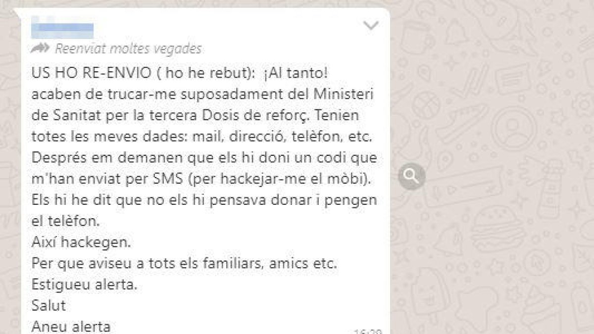 El missatge reenviat per WhatsApp.