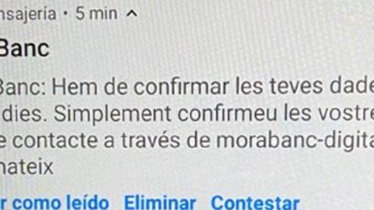 Missatge que estarien rebent els clients de Morabanc