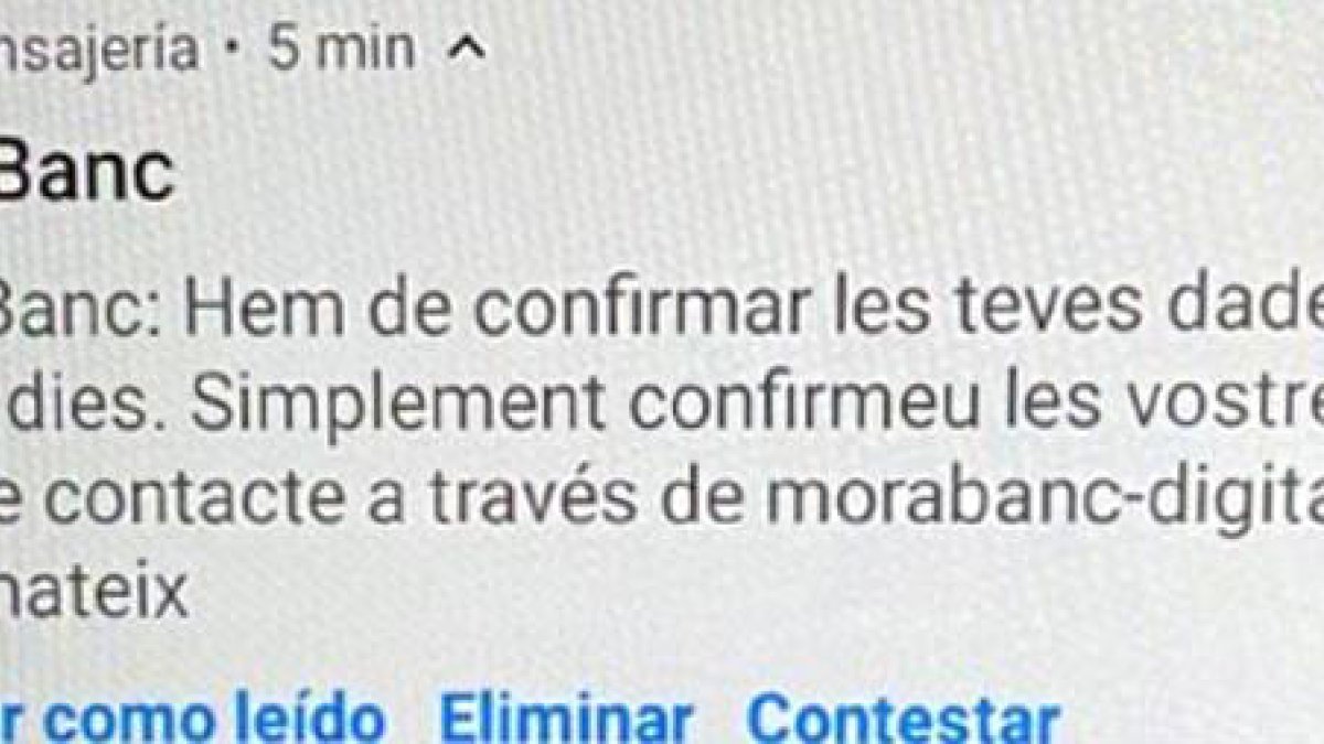 El missatge de l'estafa.