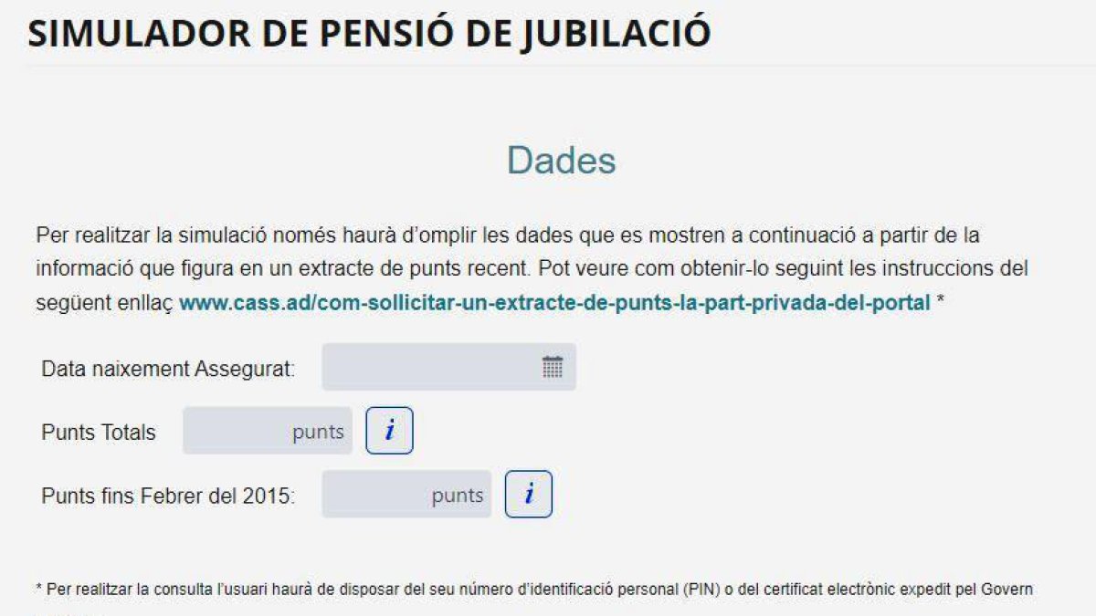 Simulador de pensions de la CASS.