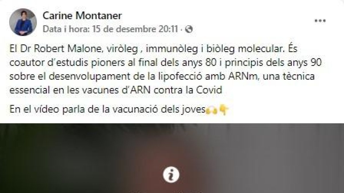 Missatge de Facebook al vídeo de Carine Montaner