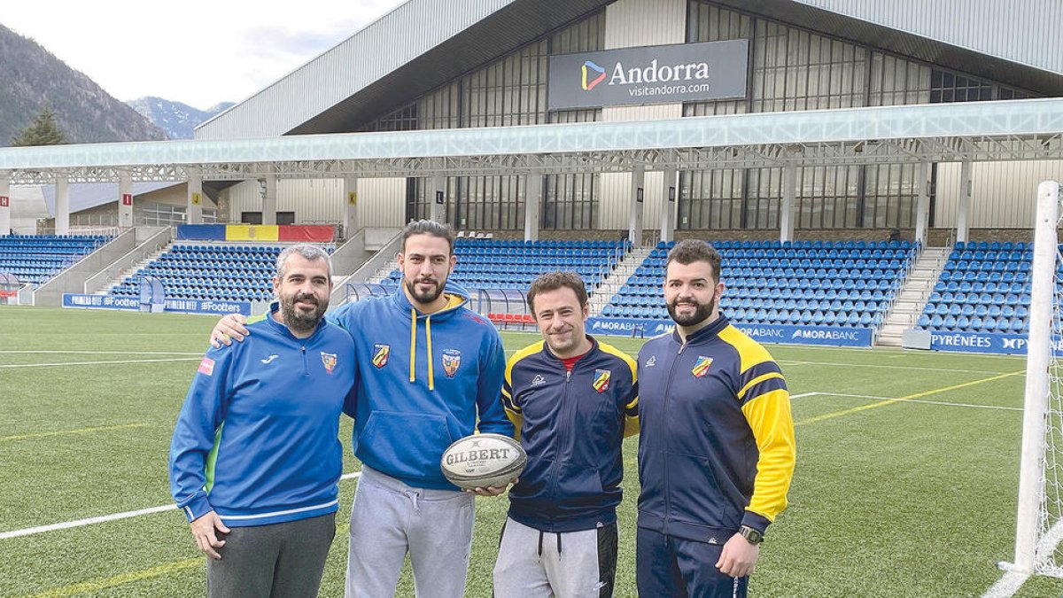 Gerard Giménez, Javi Vicente, 'Xepi' García i Sandro Consuegra, durant la presentació celebrada ahir.