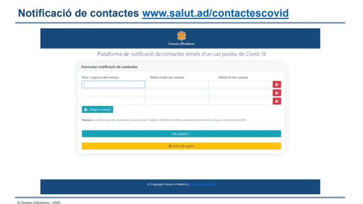 Plataforma per comunicar els contactes
