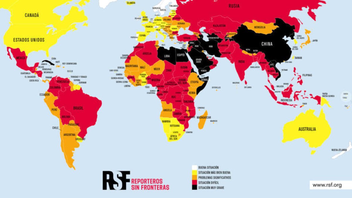 Classificació dels països al mapa d'RSF.