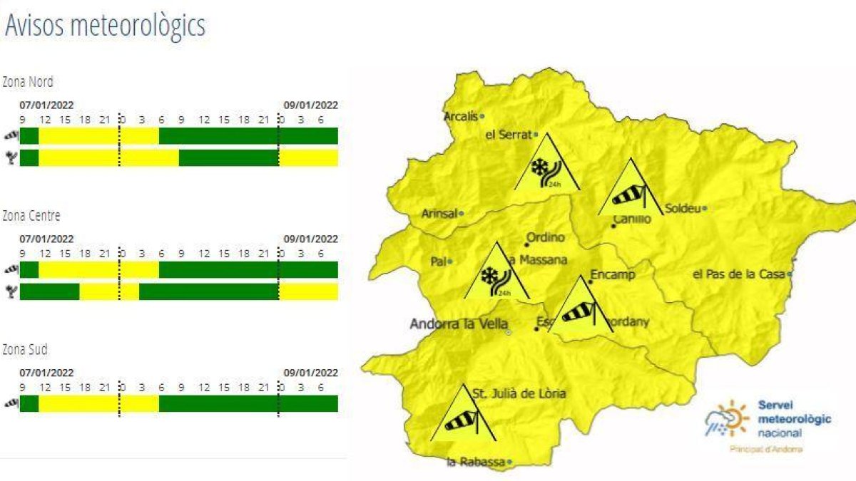 Previsió del servei de meteorologia del 7 de gener
