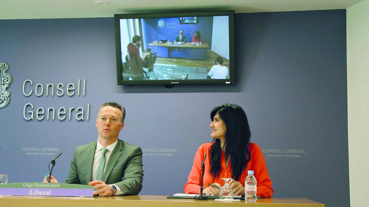 Ferran Costa i Carine Montaner en una roda de premsa al Consell General.