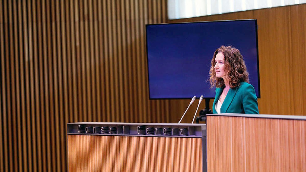 La ministra de Medi Ambient, Sílvia Calvó, al Consell General.