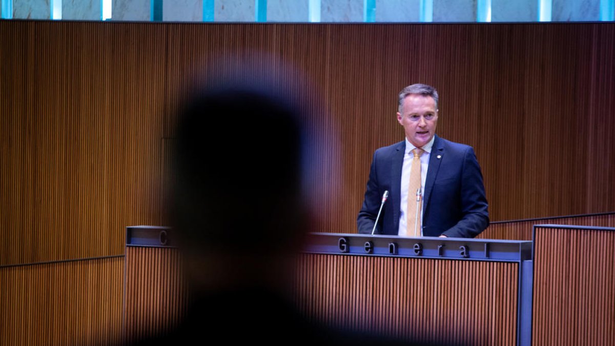 El conseller liberal, Ferran Costa, al Consell General.