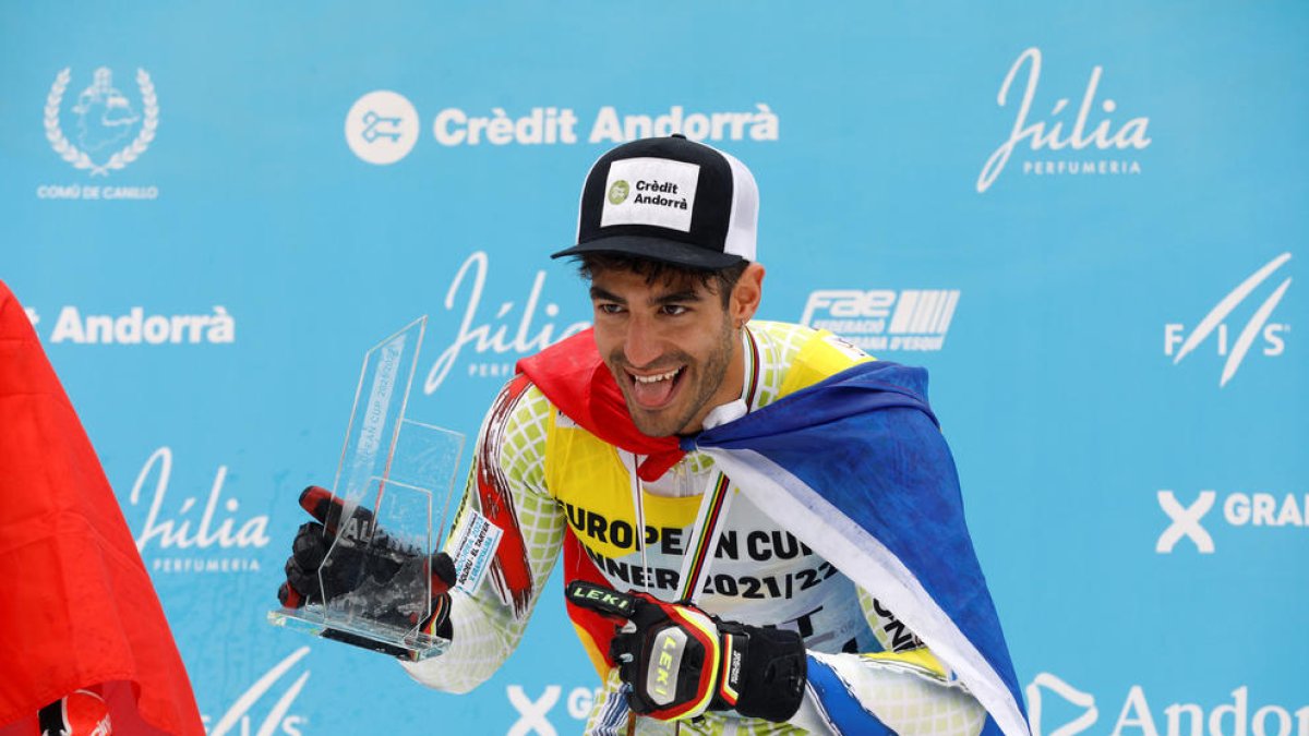 Joan Verdú va viure la jornada més brillant en rebre el títol de campió de la general d'eslàlom de la Copa d'Europa, a Andorra.