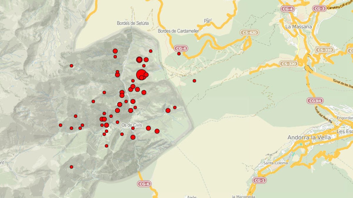 Mapa de les rèpliques del terratrèmol de dimarts.