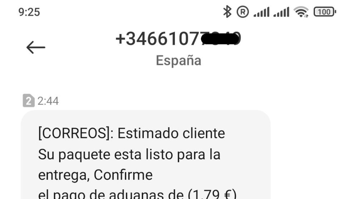 Missatge via SMS que arriba als usuaris