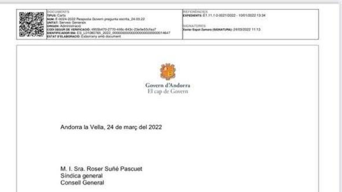 Resposta de l'executiu a Carine Montaner